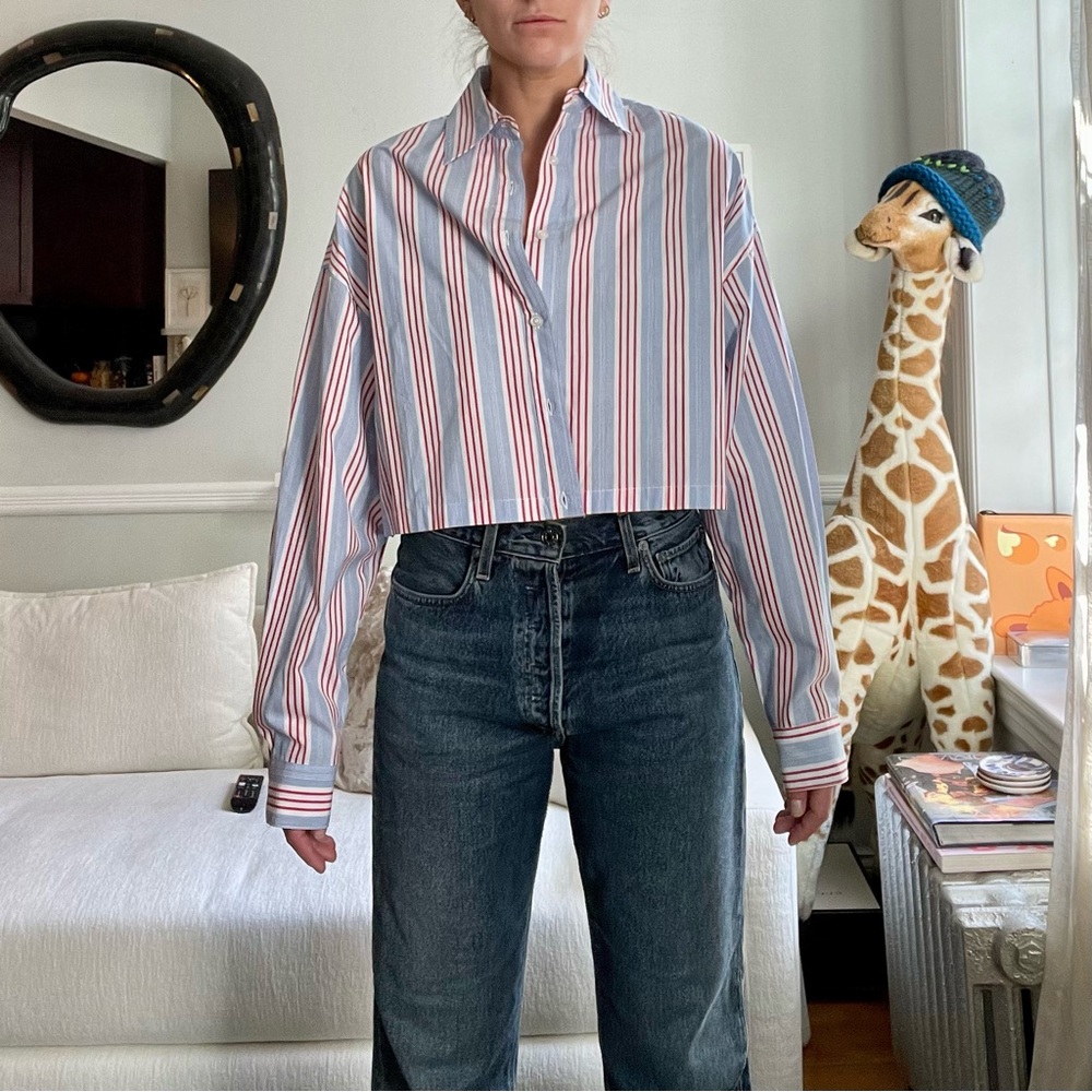NWT Blanca Thomas Striped Cropped Button Down Shirt